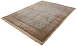 Vintage Tabriz carpet border featuring blossomed design, cypress trees, and deer.