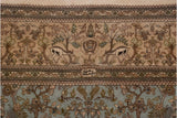 Vintage Tabriz carpet detail: Cyrus Crown, weaver insignia, deer, and flowering trees.