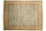 Vintage Tabriz rug with a pictorial forest scene of deer and birds over a powder blue and beige ground.