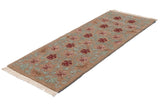 Arts and Crafts runner with shallow carved sprawling vines, dusty rose, and sea foam green.