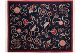 Vintage Peking design carpet with ribboned cloudbands and endless knots on a navy blue field.