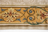 Saffron and blue ornate floral Savonnerie border with scrolling tendrils and carved contour.