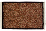 Hand knotted vintage Indian European carpet, terracotta and ivory Rococo vinery, 6x9.