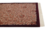 Shallow carved Rococo vinery and leaves, Indian European design carpet with burgundy border, ivory fringe.