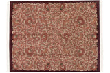 Hand-knotted vintage Indian European design rug with Rococo floral vinery in terracotta, ivory, burgundy. 8x10.