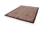 Vintage Indian European carpet: Rococo vinery, carved contour details, and burgundy border.