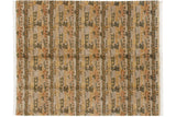 Vintage Indian Abstract carpet with primitive shapes, beige, olive, gold, and terracotta, 8' x 9'10