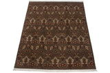 Carved floral damask pattern in beige, terracotta, green hues, and ivory fringe.