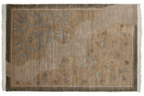 Indian Folk Art pictorial carpet, beige and slate blue with carved landscape elements, 6' x 9'.