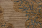 Carved slate blue leaves and deer on folk art carpet with textured pebbles and abrashes.
