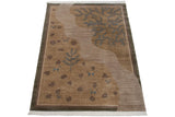 Indian folk art carpet with shallow carved river, textured ground, and slate blue animals.