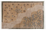 Indian folk art carpet detail: lustrous slate blue carved foliage and textured beige river.