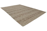 Indian Soumac carpet featuring horizontal rows of beige and ivory Rococo leaves and triangles.