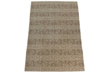 Contemporary Indian Soumac carpet, horizontal rows of beige and ivory vines, leaves, triangles.