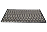 Geometric flatweave basketweave pattern in ivory, silver, charcoal, and black.
