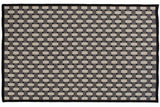 Ivory, charcoal, and black basketweave corner detail of a modern Soumac carpet.