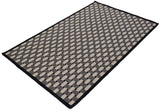 Modern Soumac basketweave pattern in ivory, charcoal, with black border.