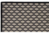 Modern Indian Soumac carpet's ivory, gray, and black basketweave pattern with thin black border.
