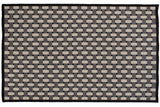 Modern Indian flat woven Soumac design in ivory, silver, charcoal, and black.