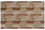 Abstract Soumac carpet detail: rectilinear blocks, concentric circles, ivory, beige, copper tones, intact selvage.