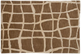 Ivory cream and camel asymmetric web-like pattern on a contemporary Indian rug mat's plush pile.