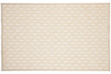 Ivory and beige flat fiber basketweave texture with thin striped border.