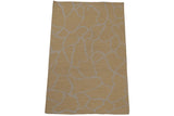 Contemporary Indian Soumac rug corner shows dusty yellow, ivory abstract pattern, intact selvage.