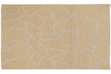 Abstract ivory vinery pattern on dusty yellow Soumac rug with secured edges.