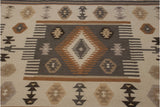 Southwestern Soumac rug detail showing serrated diamond motif and neutral geometry.