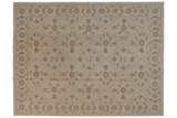 Ivory and beige Contemporary Indian Soumac carpet with subtle floral arabesques, 8'11