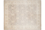 Tone-on-tone silver and ivory Peshawar carpet with interconnected shield medallions and lattice motif.