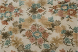 Hand knotted floral bouquets and scrolling vines in blush, sky blue, dusty gold, terracotta.