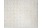 Contemporary Indian Soumac carpet with pale powder blue, ivory repeating roundel medallions, 3D effect.