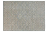 Contemporary Indian Soumac carpet, pale powder blue and ivory repeating dimensional medallions.