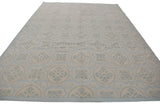 Contemporary Indian Soumac design rug, pale blue and ivory roundel medallions with a textured three-dimensional effect.