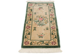 Vibrant pictorial vintage Chinese Peking runner with full pile, ivory, green, raspberry tones.