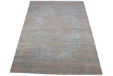 Modern Indian Persian rug, distressed style, with blue-toned abrash and beige field.