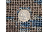 Distressed-style hand-knotted pile of Indian Persian carpet, with beige and varied blue, quarter.