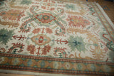 Geometric border in terracotta, jade, and gold with soft palmette and leaf motifs.