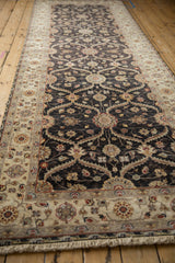 Angled view showcasing the long, repeating trellis design of the hand-knotted Mogul runner.