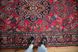 Plush pile on vintage Dargezine runner, cherry red field with vibrant floral patterns.