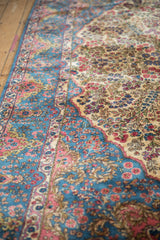 Detail of the Rococo-style spandrel and thousand-flower field on a fine Kerman rug.