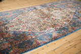 Soft, full pile of the vintage Kerman rug runner viewed along its length.