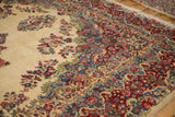 Vintage Kazvin carpet, showing side cord and intricate red and blue floral border.