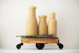 Miniature Industrial Cart, torched pine wood, black antique-style wheels, Old New House branding.