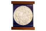Antique-style ivory lunar map on navy canvas art print with walnut rods.