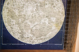 Close-up of the Mini Moon Chart's intricate ivory lunar surface on navy canvas.