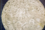 Intricate ivory canvas detail of the antique moon chart, featuring lunar craters and named seas.
