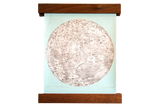 Mini Moon Chart art print on a light aqua canvas with walnut wood hanging rods.