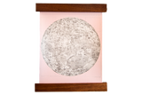 Mini Moon Chart art print on ballerina pink canvas with walnut wood hanging rods.